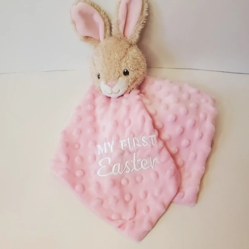 My First Easter Pink Bunny Rabbit‎ Rattle Lovey Plush Toy Minky Dot Dan Dee